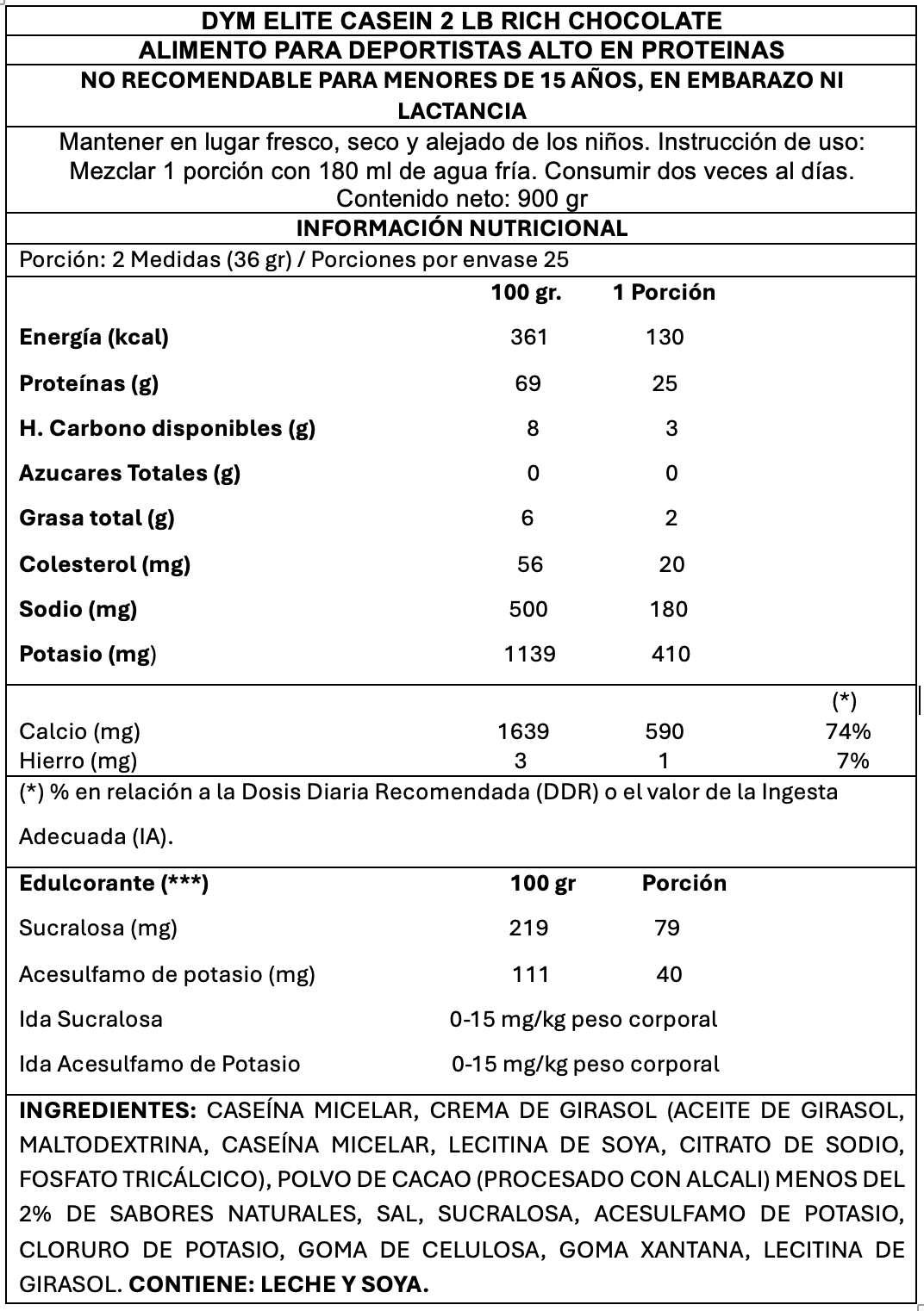 Dymatize Elite Casein 2 Lb – Sabor Rich Chocolate