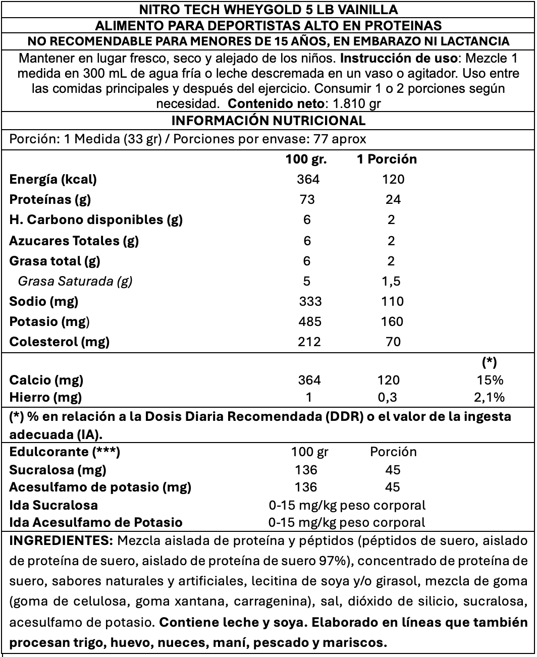 Muscletech Nitro-Tech 100% Whey Gold 5 lb – French Vanilla Cream