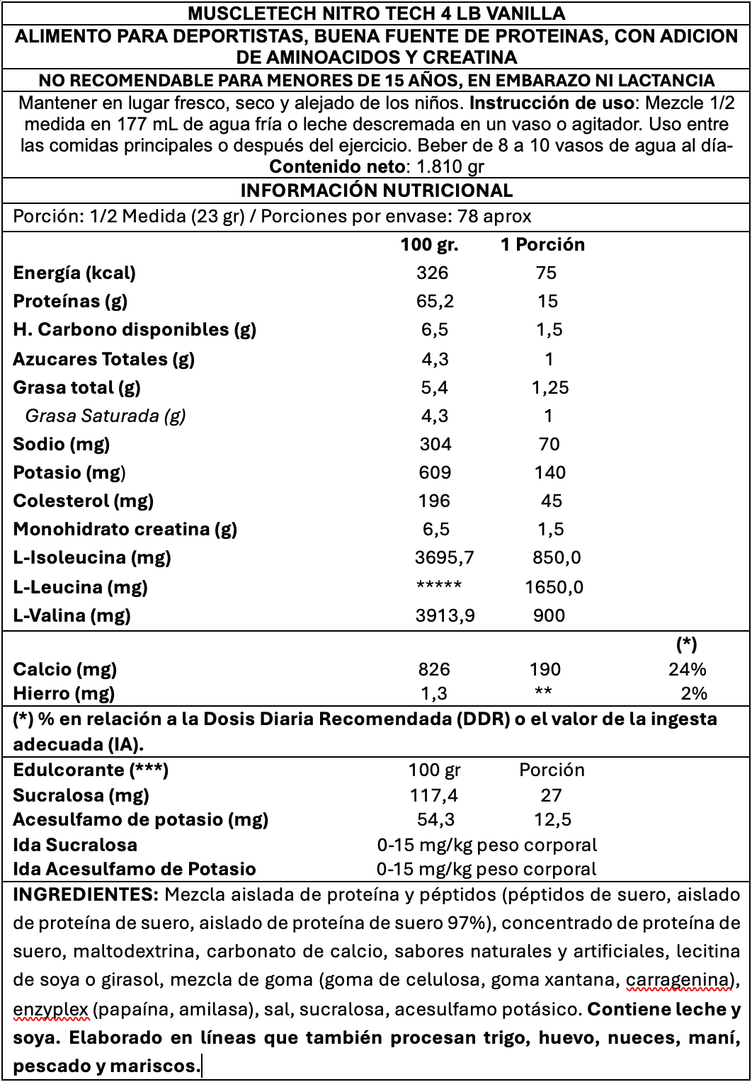 Muscletech Nitro-Tech Whey Protein 4 lb – Vanilla Cream