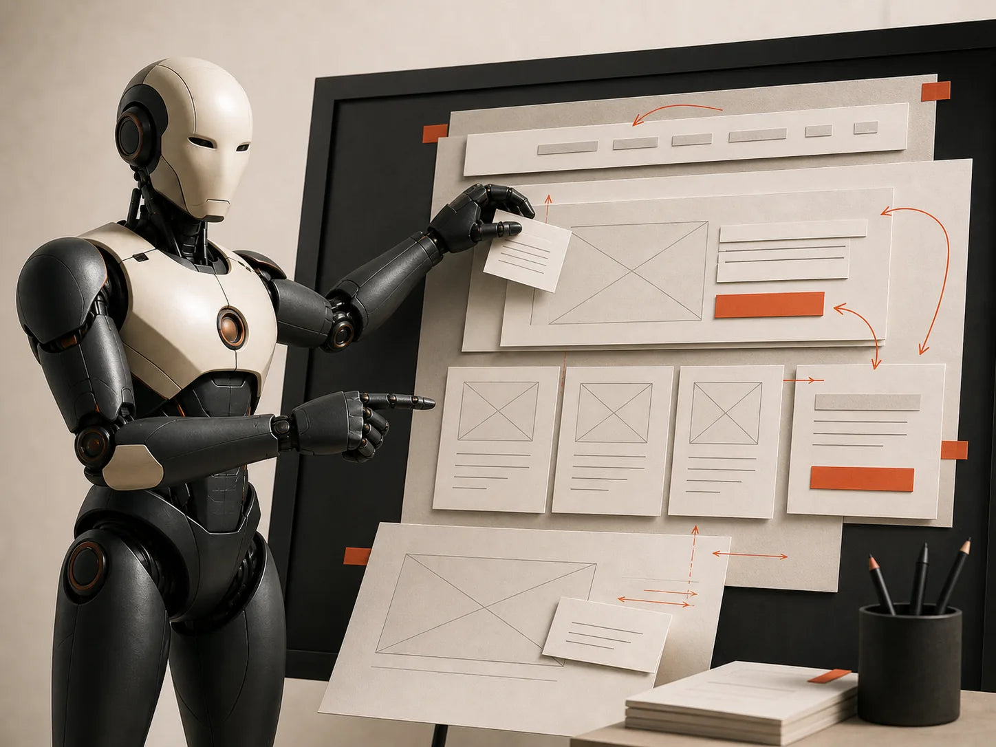 Robot 3D presentando una muestra demostrativa de auditoría web con anotaciones