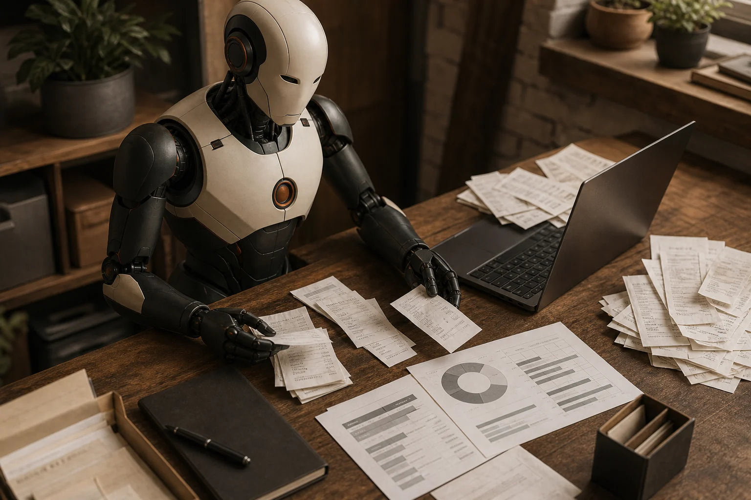 Robot 3D que representa a la IA organizando información financiera de una pyme